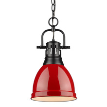  3602-S BLK-RD - Duncan Small Pendant with Chain in Matte Black with a Red Shade